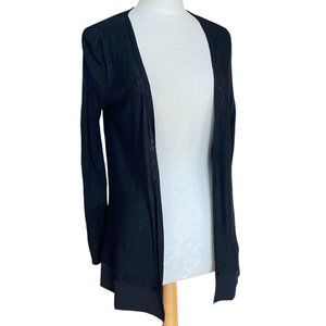 Adrienne Vittadini Linen Chiffon Trim Cardigan Black Long Lagenlook Office-S